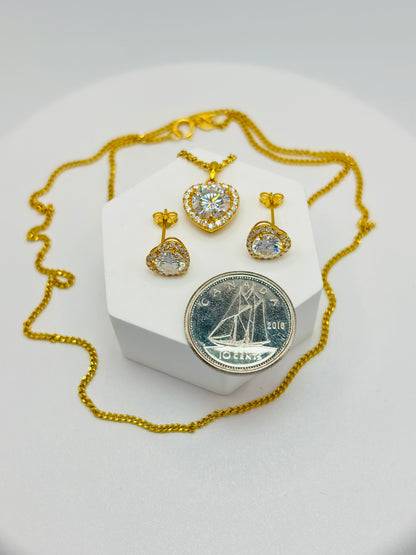 18K Gold Heart Moissanite Diamond Earrings and Necklace Set