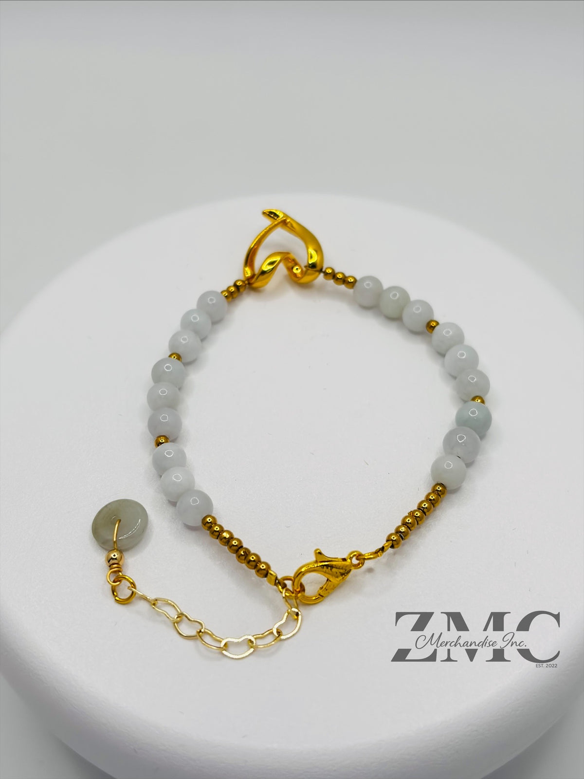 18K Gold Open Heart Jade Bracelet (Electroform Heart)