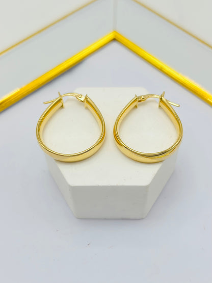 18K Gold Plain Oval Loop Earrings