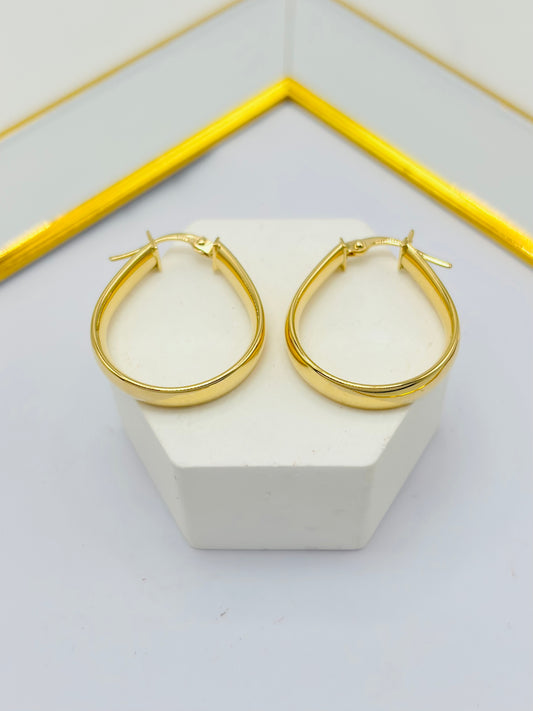 18K Gold Plain Oval Loop Earrings