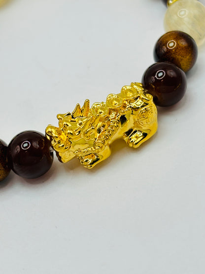 18K Gold  Lucky Piyao/ Pi Xiu Tiger Eye  ( Hollow Empty Inside) Large Size