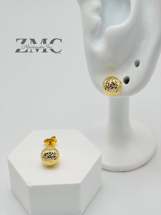 18K Gold Diamond Cut Ball Earrings