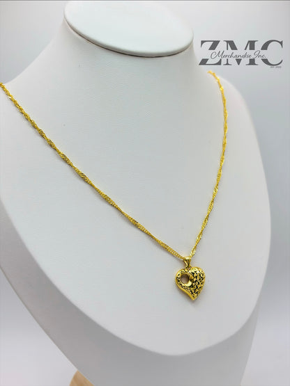 18K Gold Diamond Cut Heart Necklace