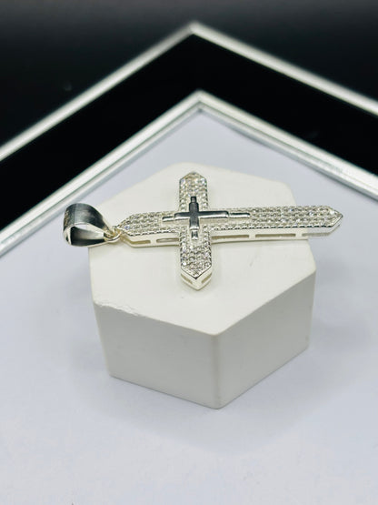 S925 Silver Big Stone Cross Pendant