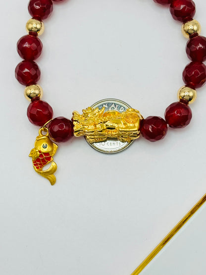 18K Gold  Lucky Piyao/ Pi Xiu Bracelet Red Koi ( Hollow Empty Inside) Extra Large Size