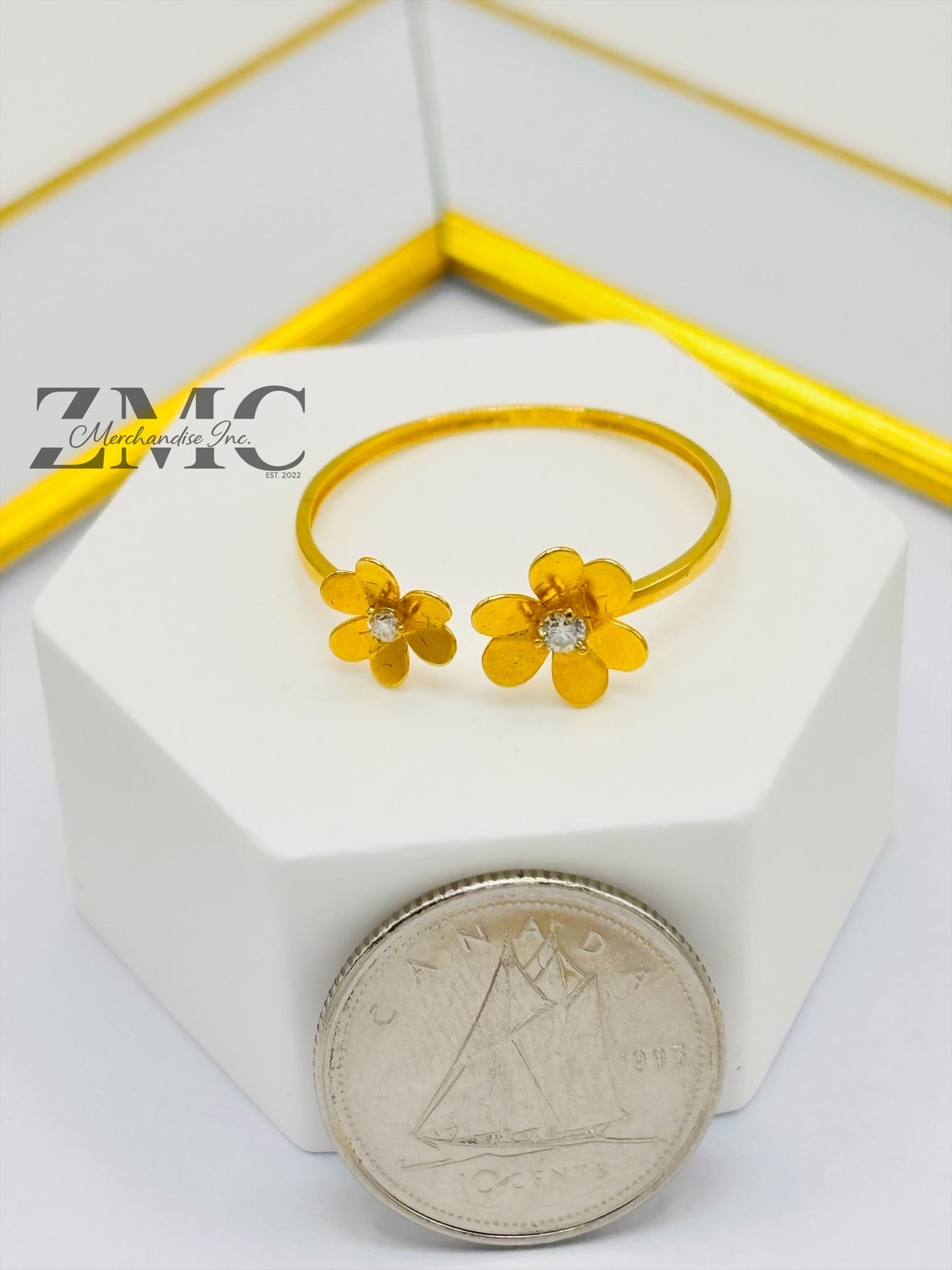 18K Gold Double Flower Moissanite Diamond Ring