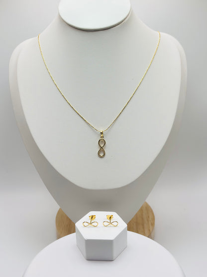 18K Gold Infinity Earrings and Necklace Set