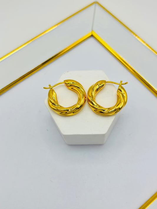 18K Gold Twisted Loop Earrings (Electroform)