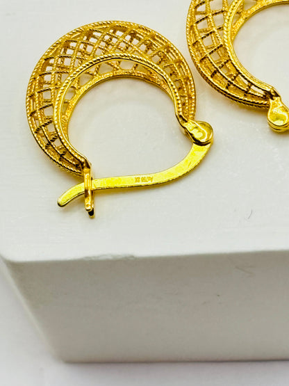 18K Gold Net Loop Earrings (Small or Huggies)