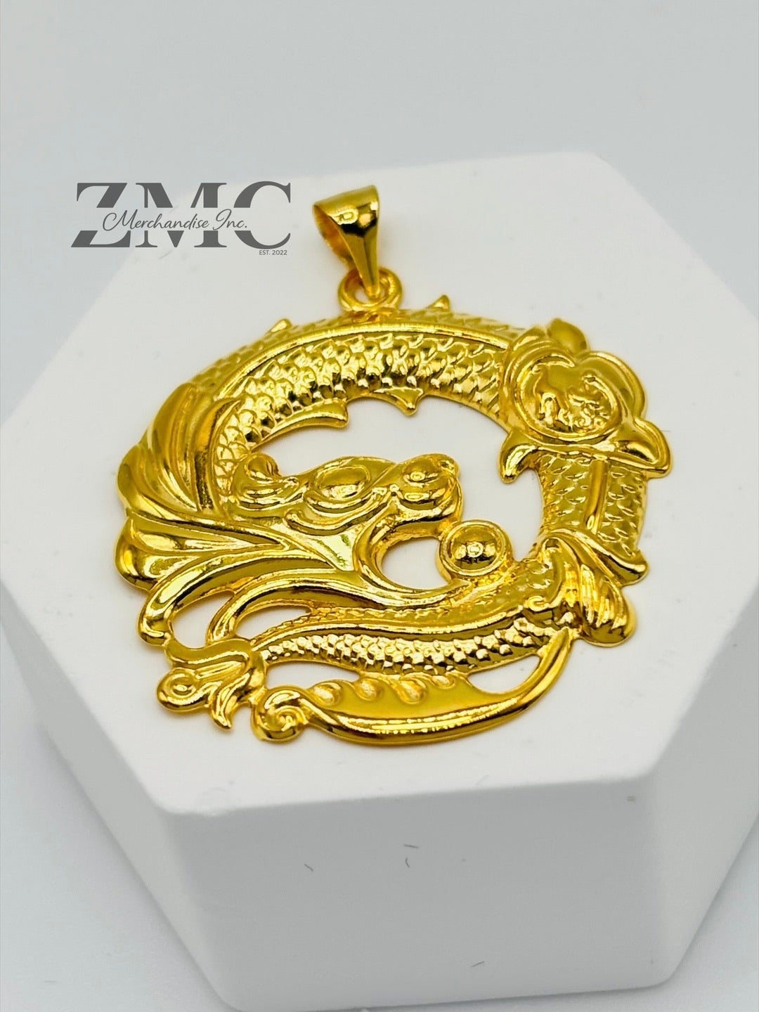 18K Gold Circle Dragon Pendant