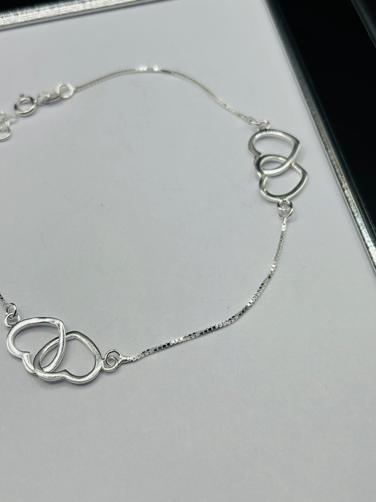 S925 Silver Double Heart Anklet