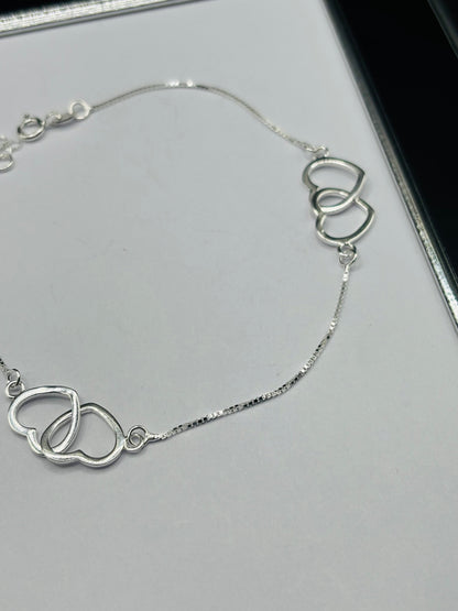 S925 Silver Double Heart Anklet