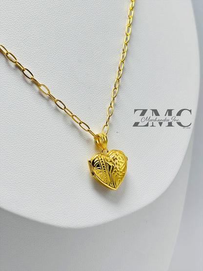 18K Gold Heart Locket Necklace