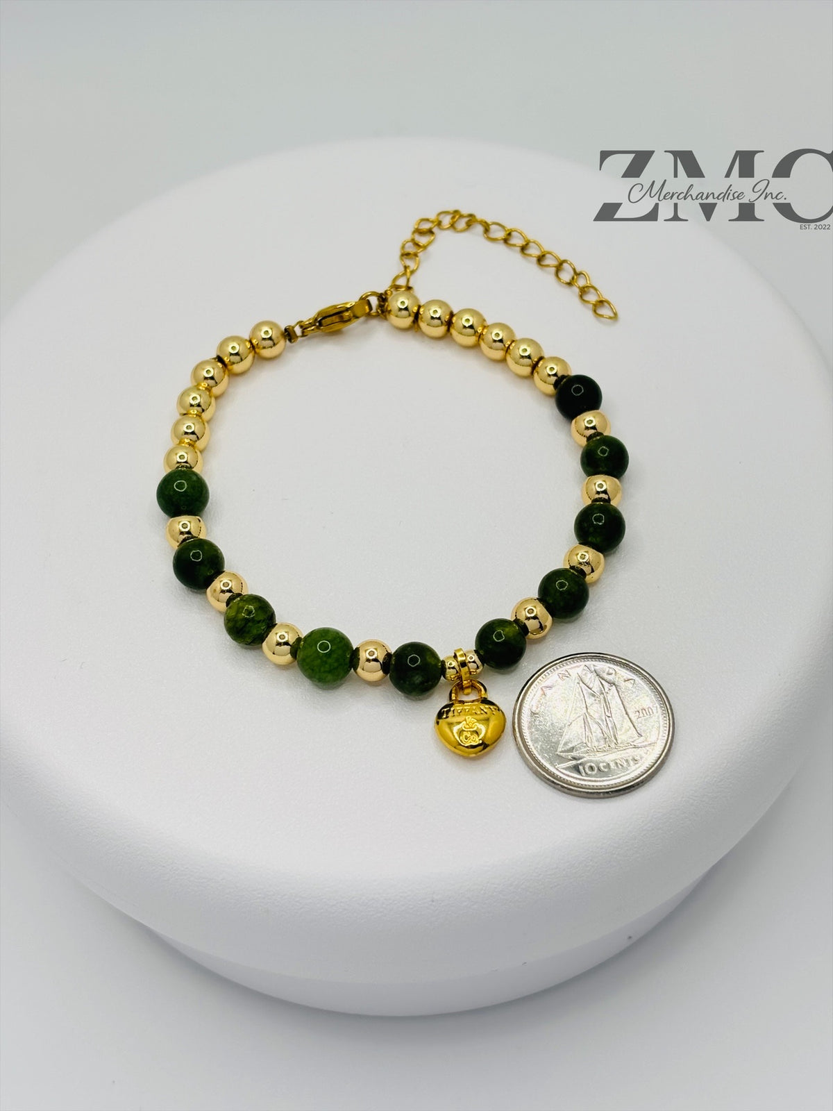 18K Gold Red Heart with Jade Stone Bracelet