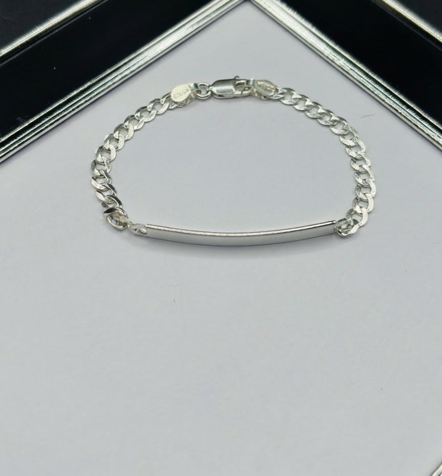S925 Silver Name Flat Curb Kids Bracelet