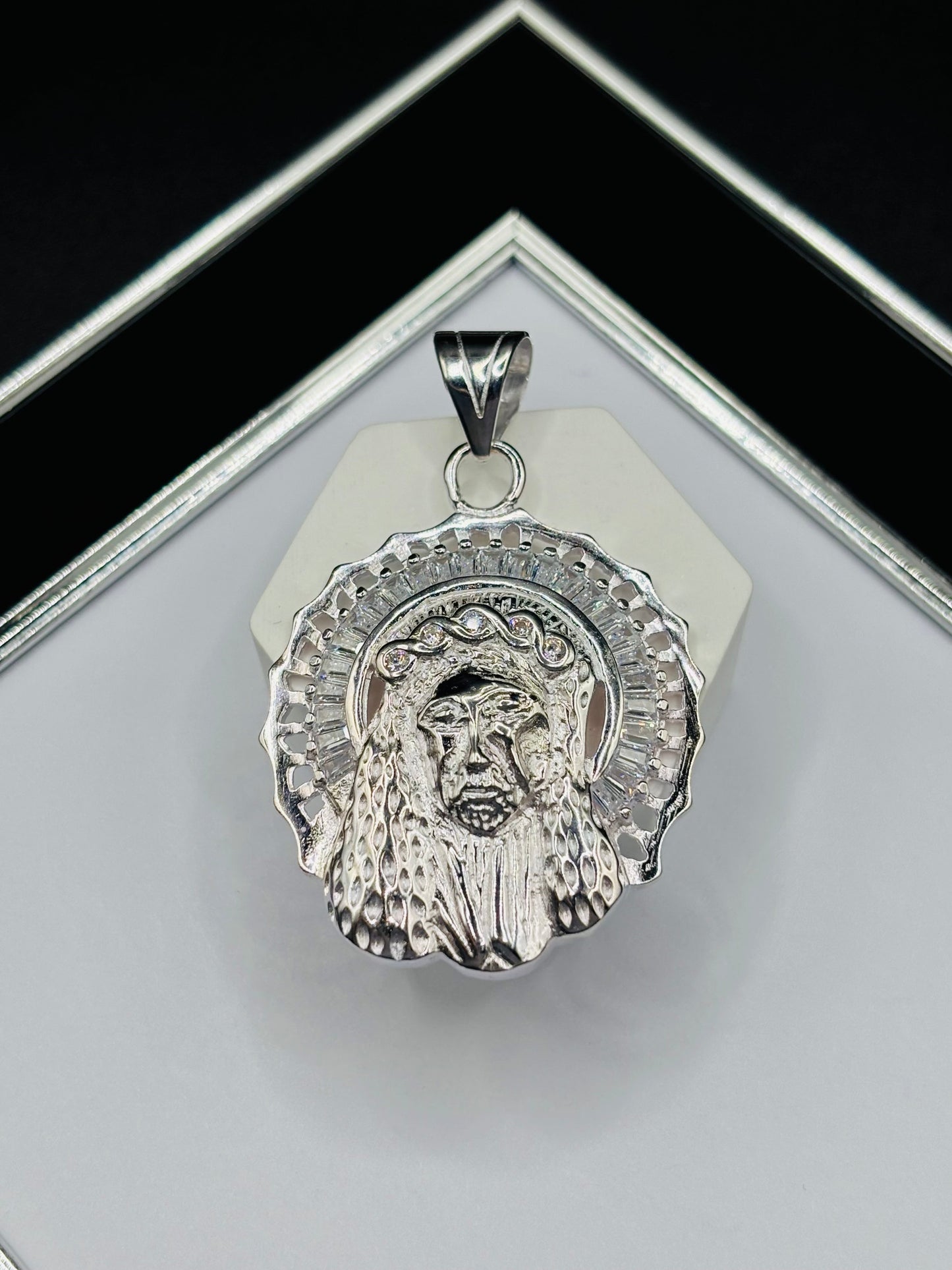 S925 Silver Big Jesus Face Pendant