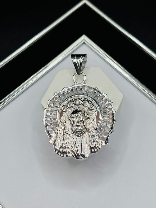 S925 Silver Big Jesus Face Pendant