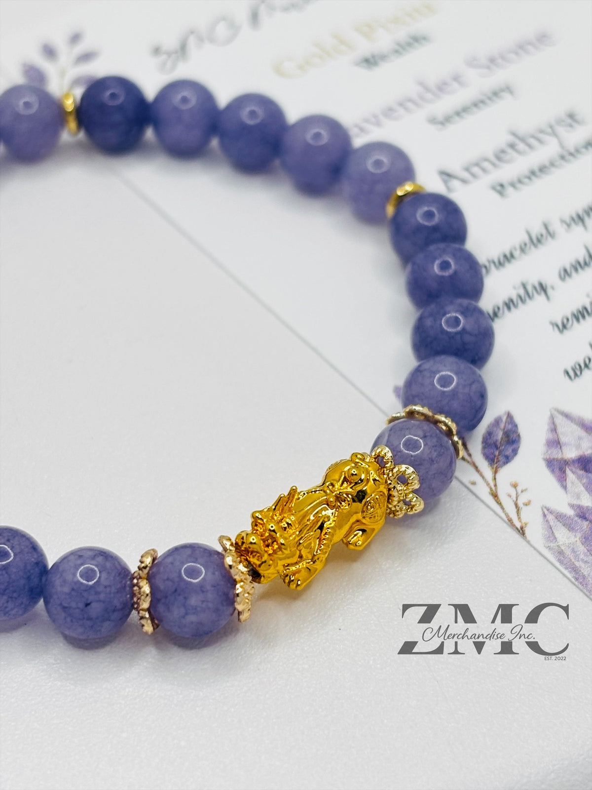 18K Gold Lucky Piyao/ Pi Xiu Lavender Amethyst Bracelet ( Hollow Empty Inside) Small