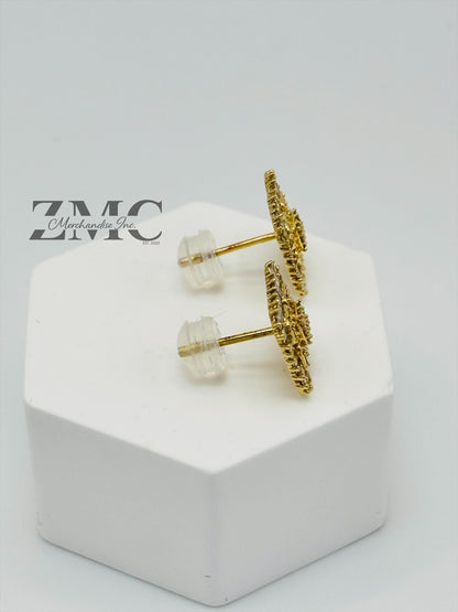 K18 Japan Gold Princess Round Baguette Natural Diamond Earrings 1 carat