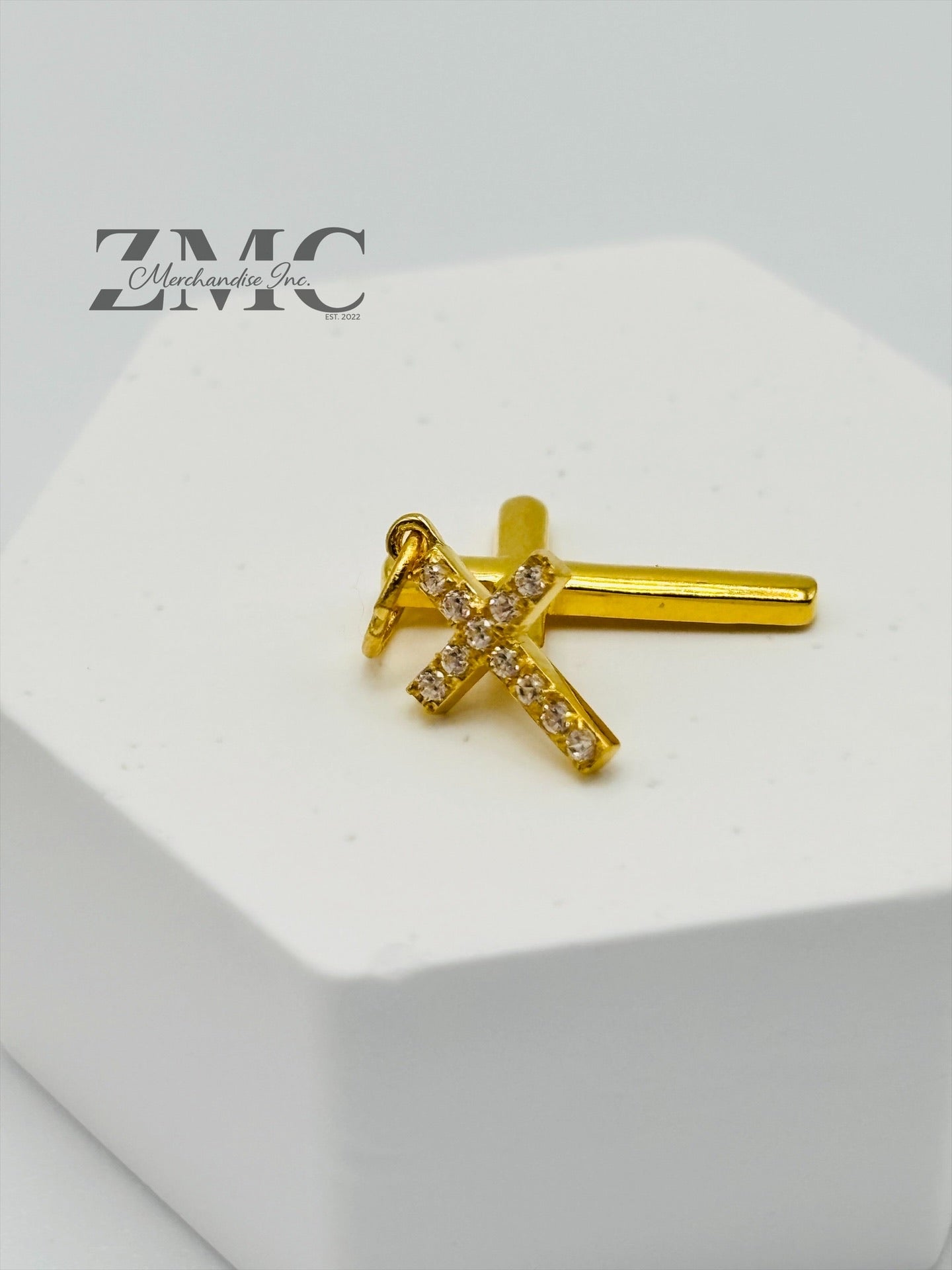 18K Gold Double Cross Pendant