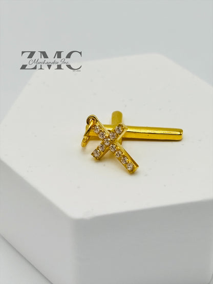 18K Gold Double Cross Pendant