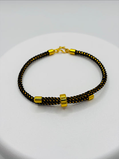 18K Gold Open Heart Small Gold/Black String Bracelet