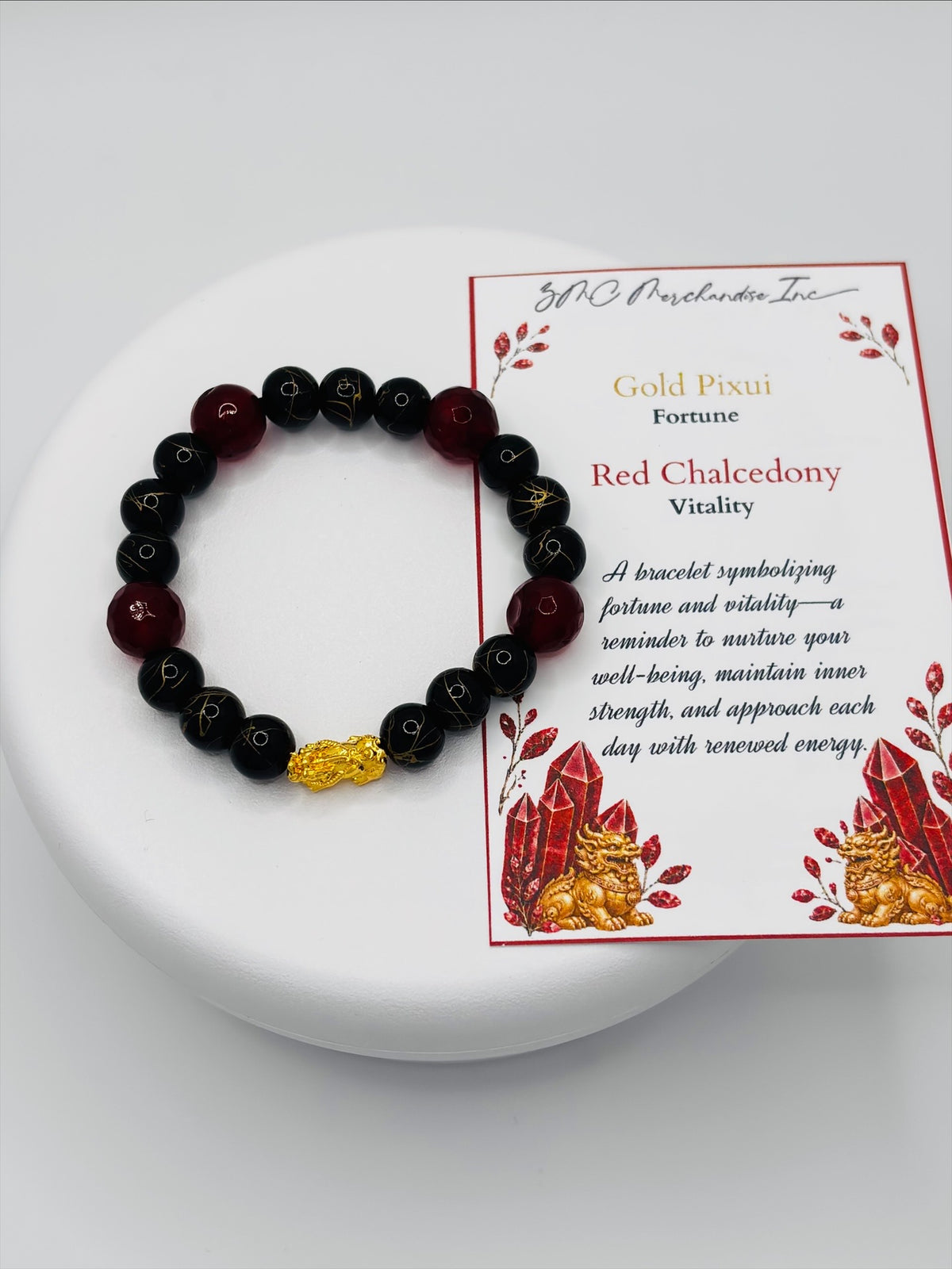18K Gold Lucky Piyao/ Pi Xiu Red Chalcedony Bracelet ( Hollow Empty Inside) Small