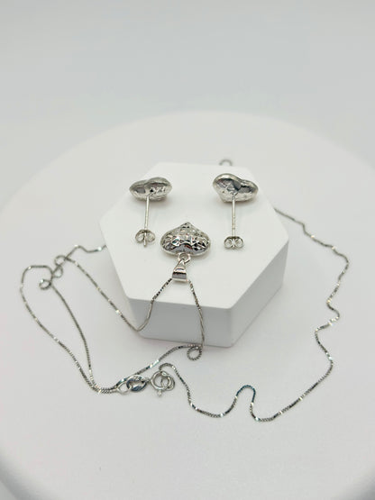 18K White Gold Heart Earrings and Necklace Set