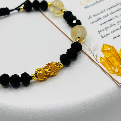 18K Gold Lucky Piyao/ Pi Xiu Citrine String Bracelet ( Hollow Empty Inside) Small