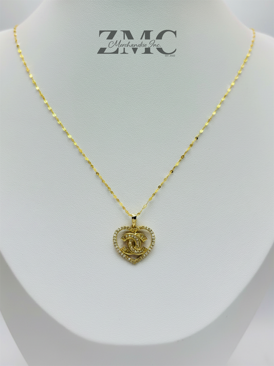 K18 Japan Gold Heart Necklace Natural Diamond with FREE 18K Gold Chain
