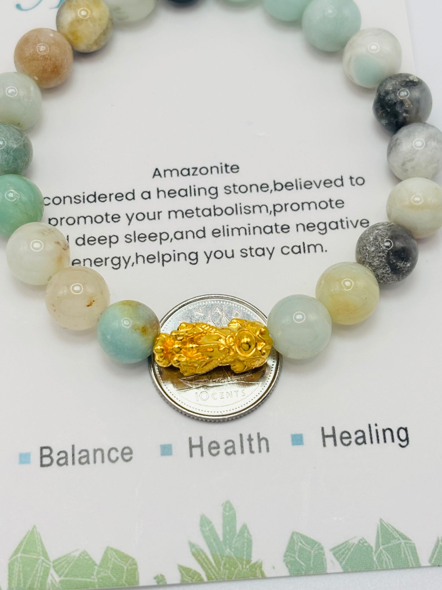 18K Gold Lucky Piyao/ Pi Xiu Amazonite Stone ( Hollow Empty Inside) Medium Size