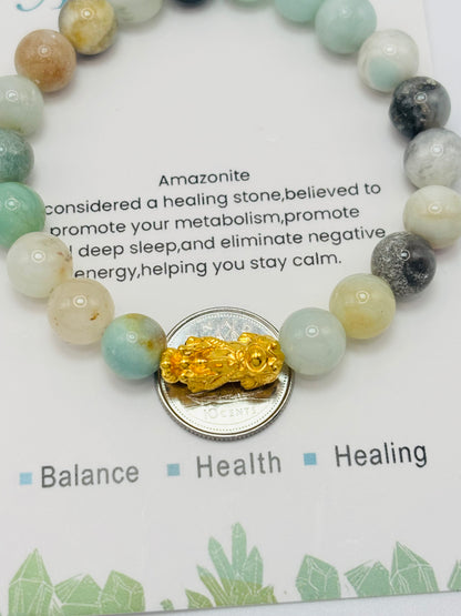 18K Gold Lucky Piyao/ Pi Xiu Amazonite Stone ( Hollow Empty Inside) Medium Size