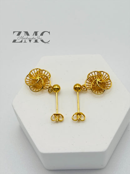 18K Gold Flower Dangling Earrings