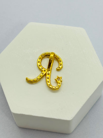 18K Gold Initial Moissanite Diamond Letter R Pendant