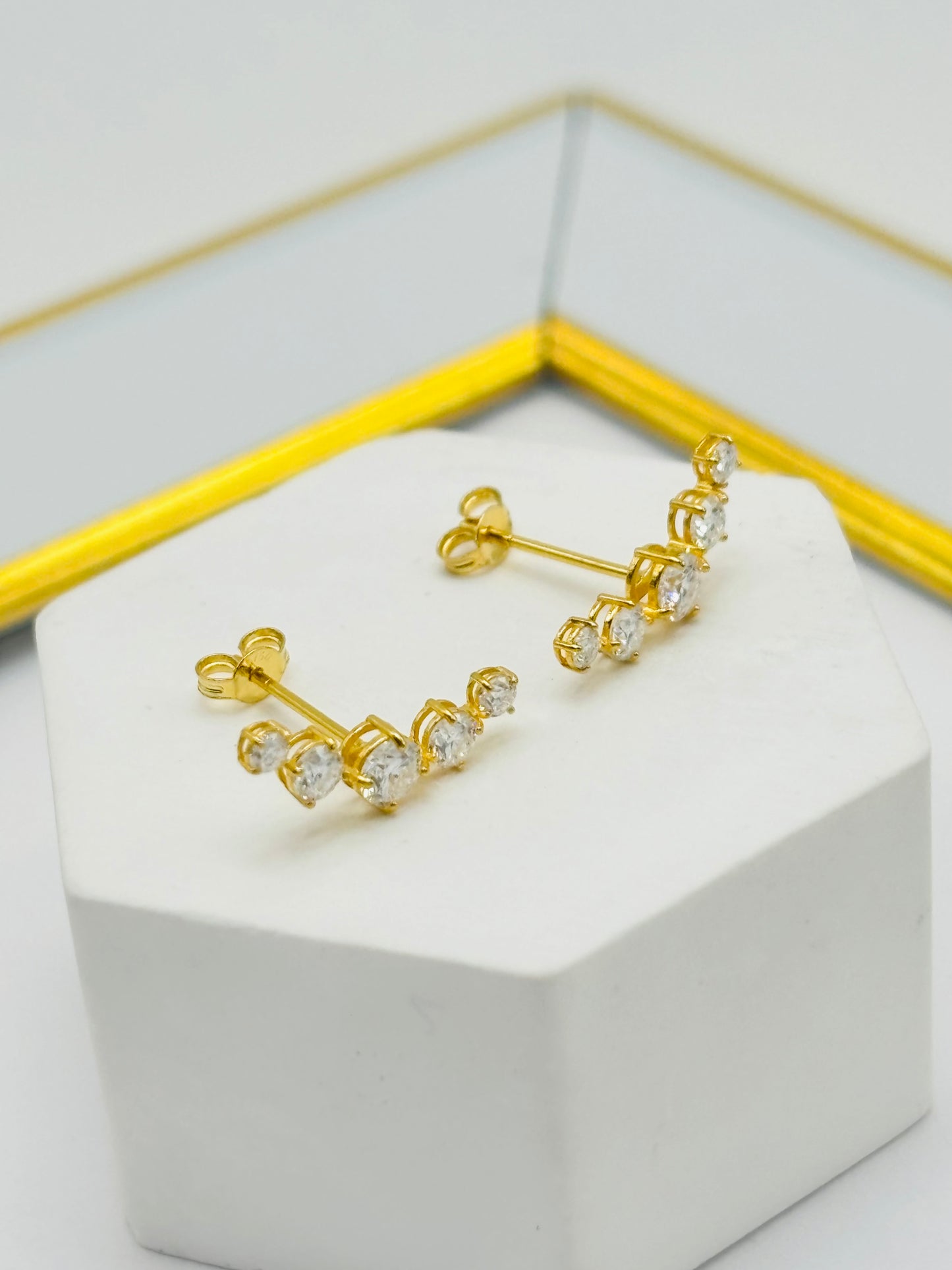 18K Gold Ear Climber Moissanite Diamond Earrings