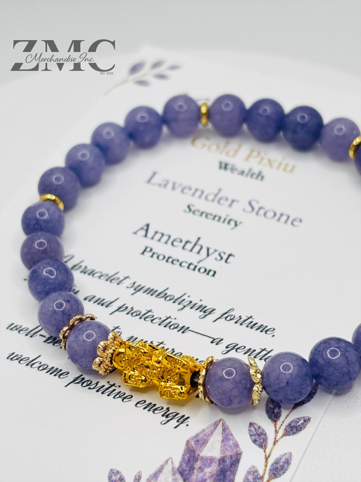 18K Gold Lucky Piyao/ Pi Xiu Lavender Amethyst Bracelet ( Hollow Empty Inside) Small