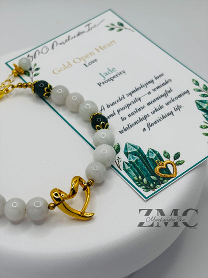 18K Gold Open Heart Jade Bracelet (Electroform Heart)