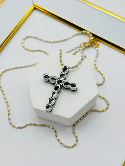 18K Gold Black Natural Diamond Cross Necklace