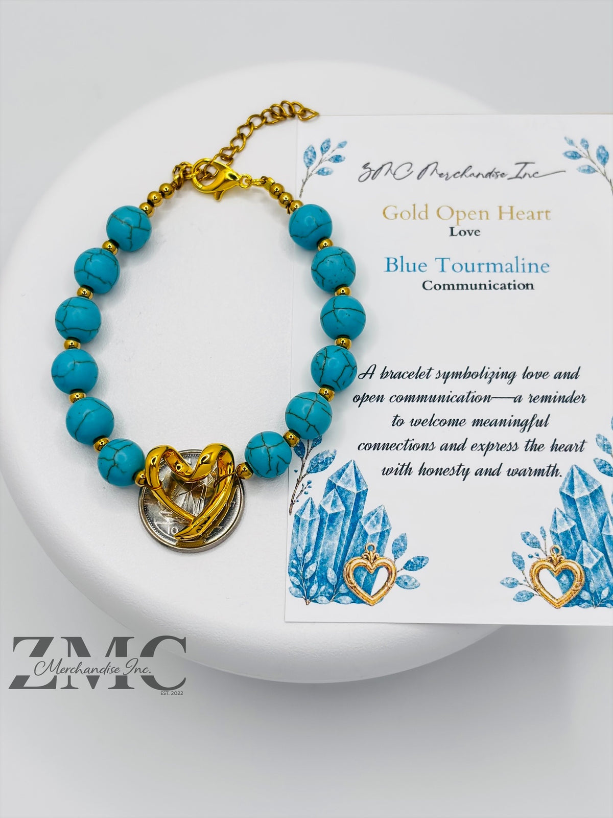 18K Gold Open Heart Blue Tourmaline Bracelet (Electroform Heart)