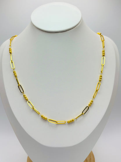 18K Gold Paperclip and Ball Necklace