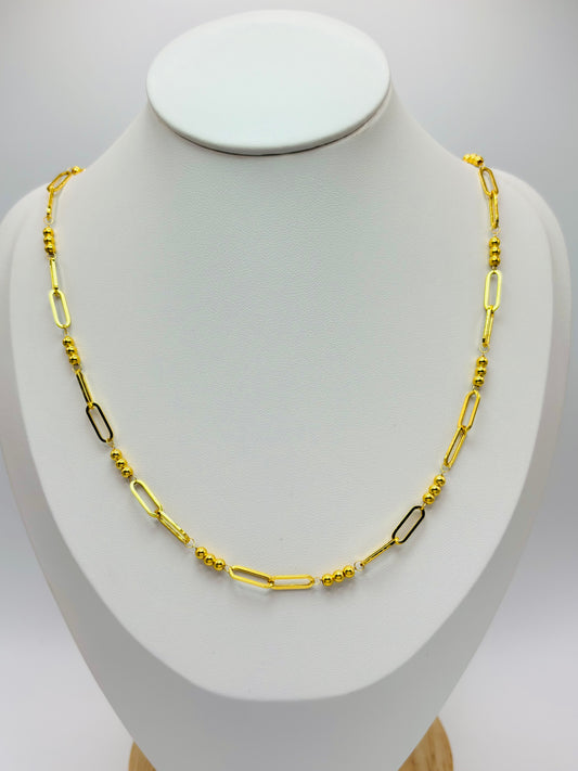 18K Gold Paperclip and Ball Necklace