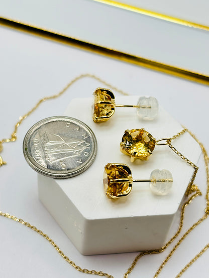 18K Gold Necklace with Natural Citrine Pendant and Earrings Set