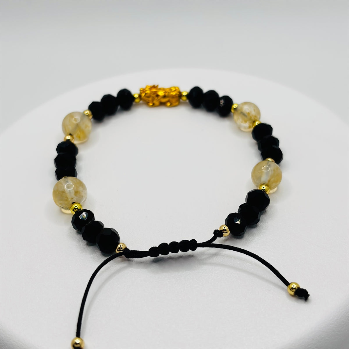 18K Gold Lucky Piyao/ Pi Xiu Citrine String Bracelet ( Hollow Empty Inside) Small