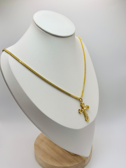 18K Gold Back to Back Cross Necklace