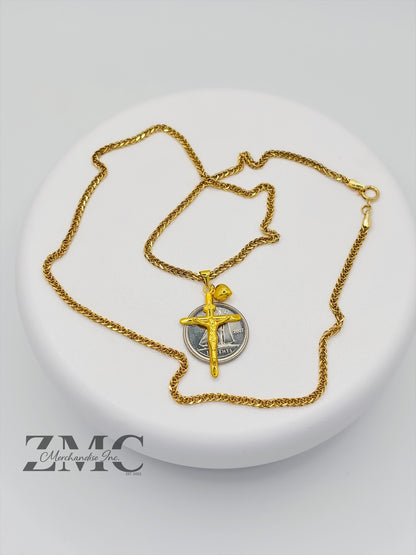 18K Gold Cross & Heart Necklace