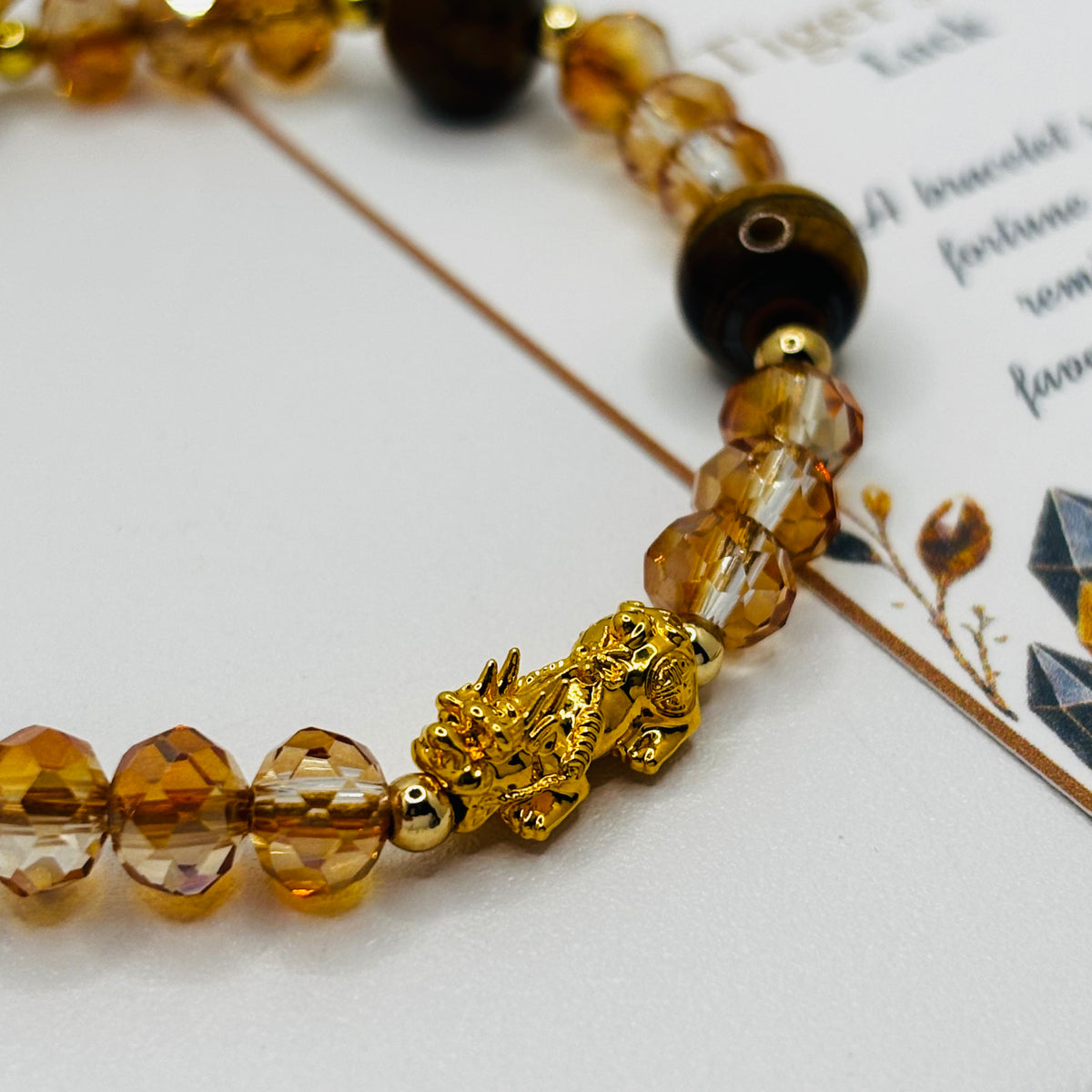 18K Gold Lucky Piyao/ Pi Xiu Tiger Eye String Bracelet ( Hollow Empty Inside) Small