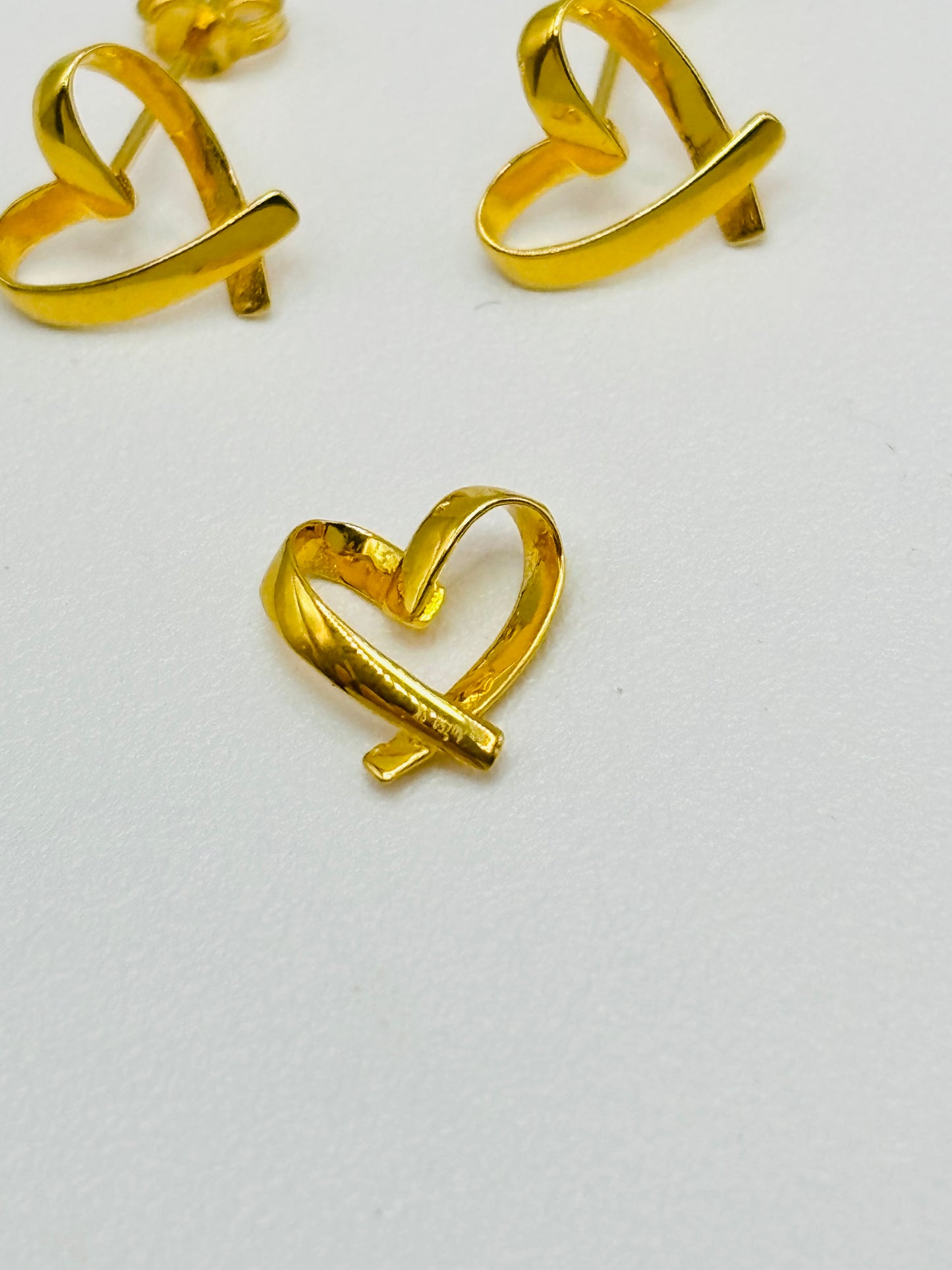 18K Gold Open Heart Small Earrings & Pendant Set