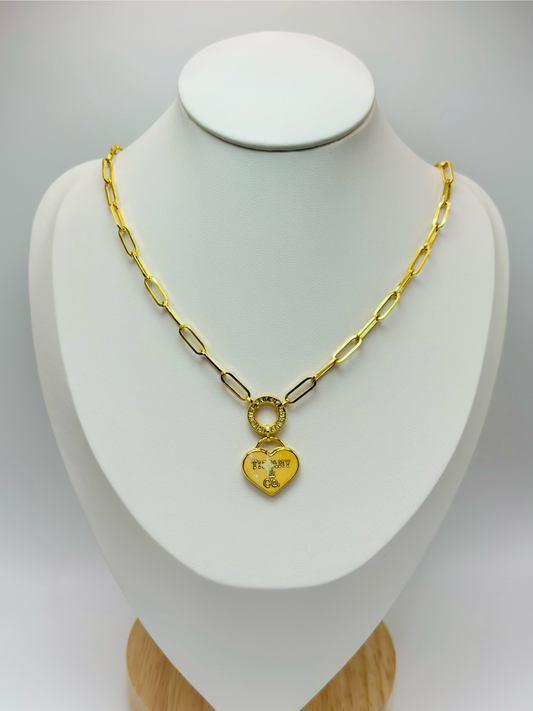 18K Gold Paperclip Attached Heart Necklace