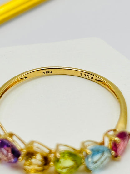 18K Gold Natural Multicolor Stone Lucky Ring