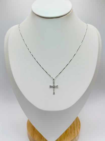 18K White Gold Cross Natural Diamond Necklace